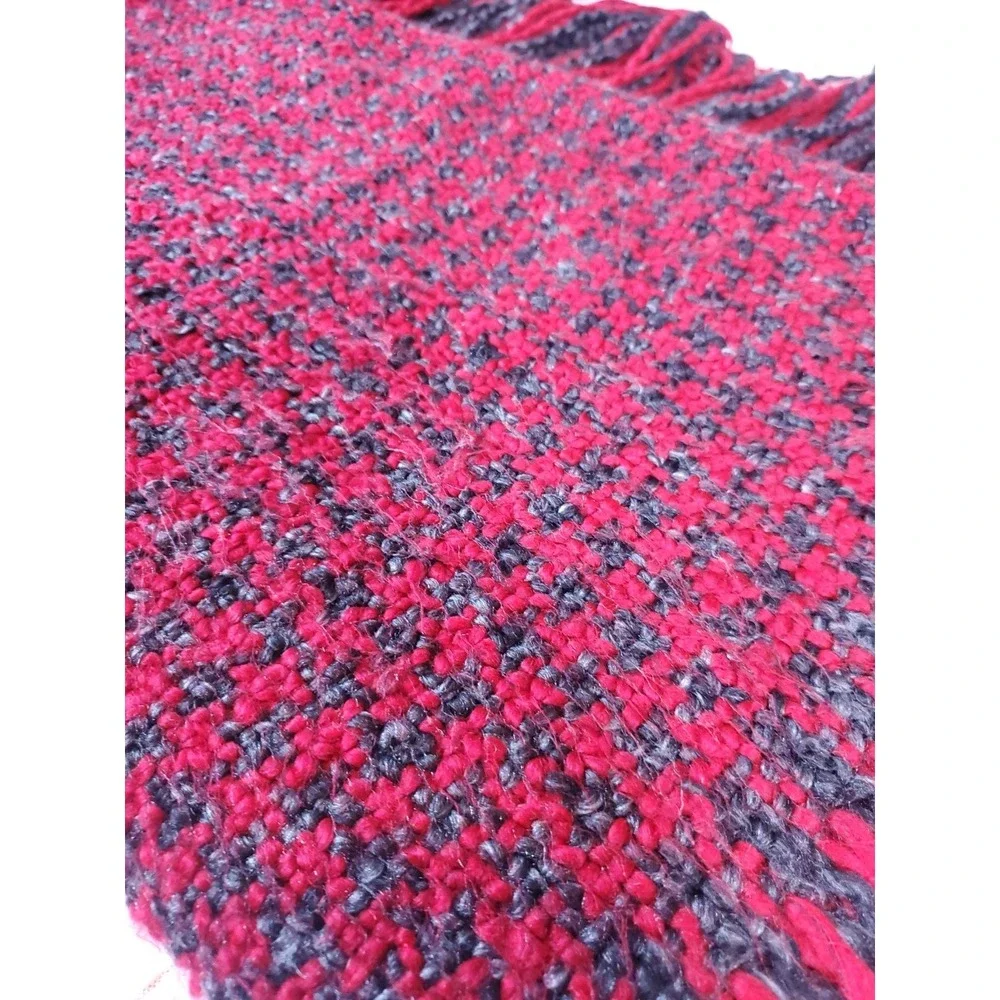 Kennebunk Weavers Wool Blend Fringe‎  Throw Blanket 46x62 Red & Gray Soft Cozy